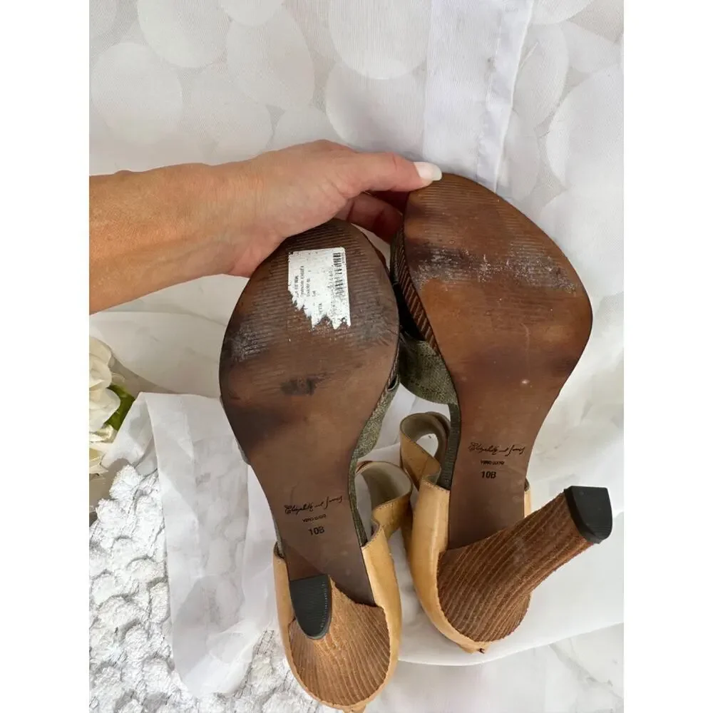 Elizabeth & James 10 Strappy Wood HIGH heels leather Gray Reptile ankle strap